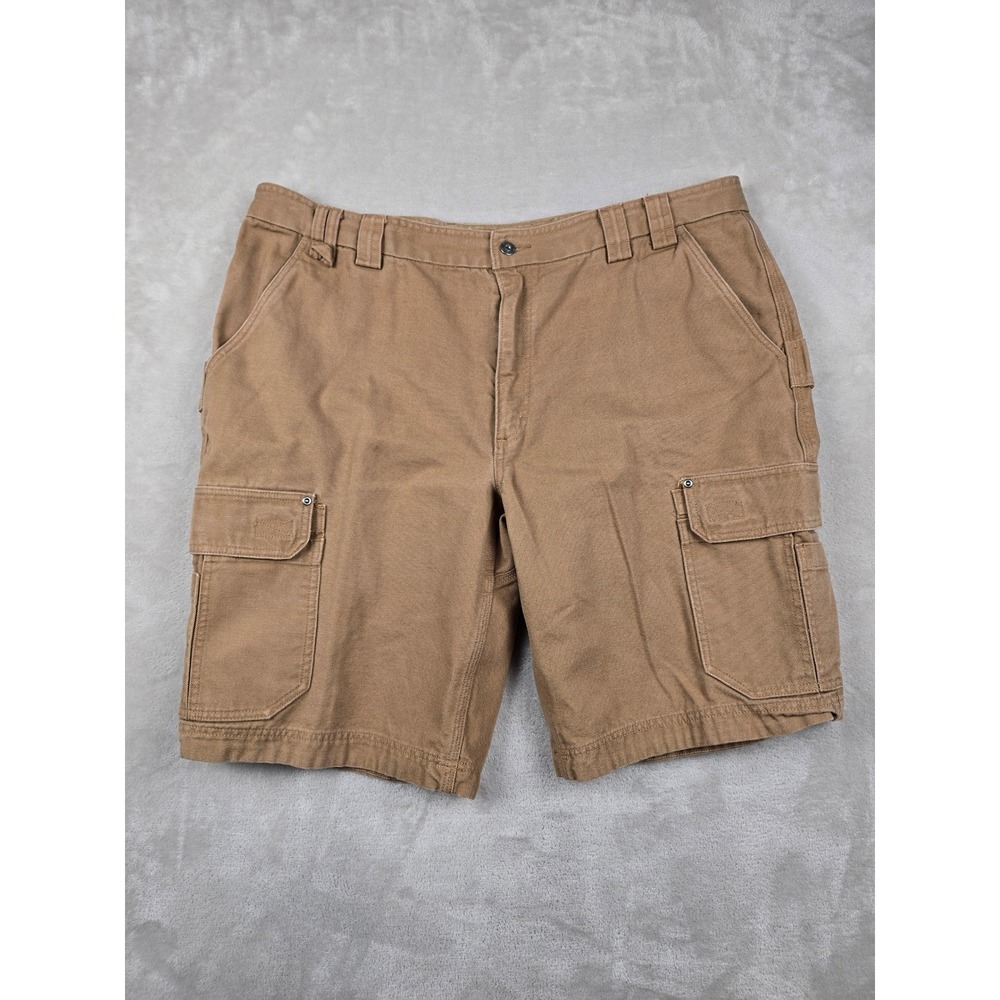 Duluth Trading Co Cargo Carpenter Shorts Mens 44 Fit 43 Brown Heavy Canvas Work